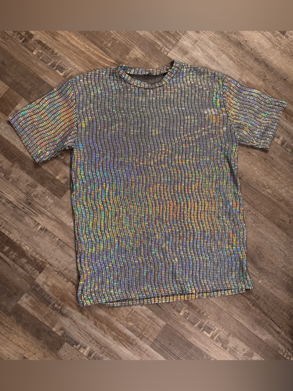 Fashion Nova Holographic Sequin Top Size Large | Metallic Rainbow Party Clubwear
